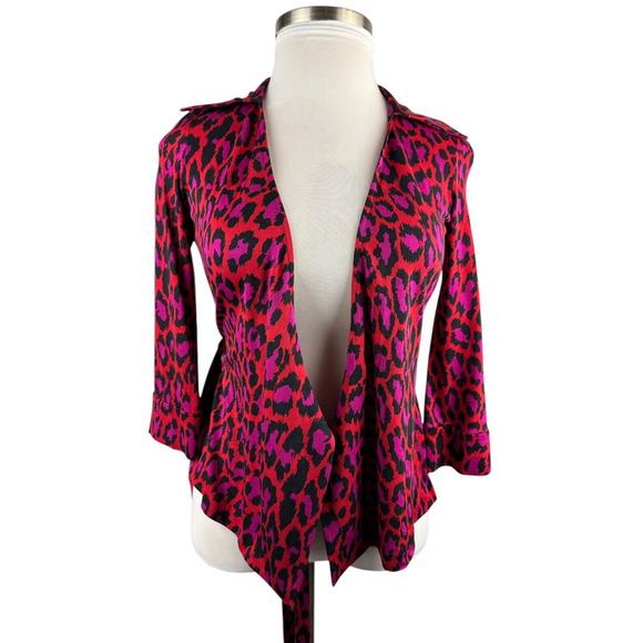 Diane Von Furstenberg Vintage Jill Top Silk Wrap Leopard Print Blouse Size 8 - Picture 5 of 15